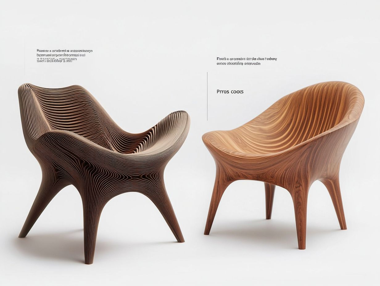 Image comparing the pros and cons of 3D-printed vs traditional furniture.