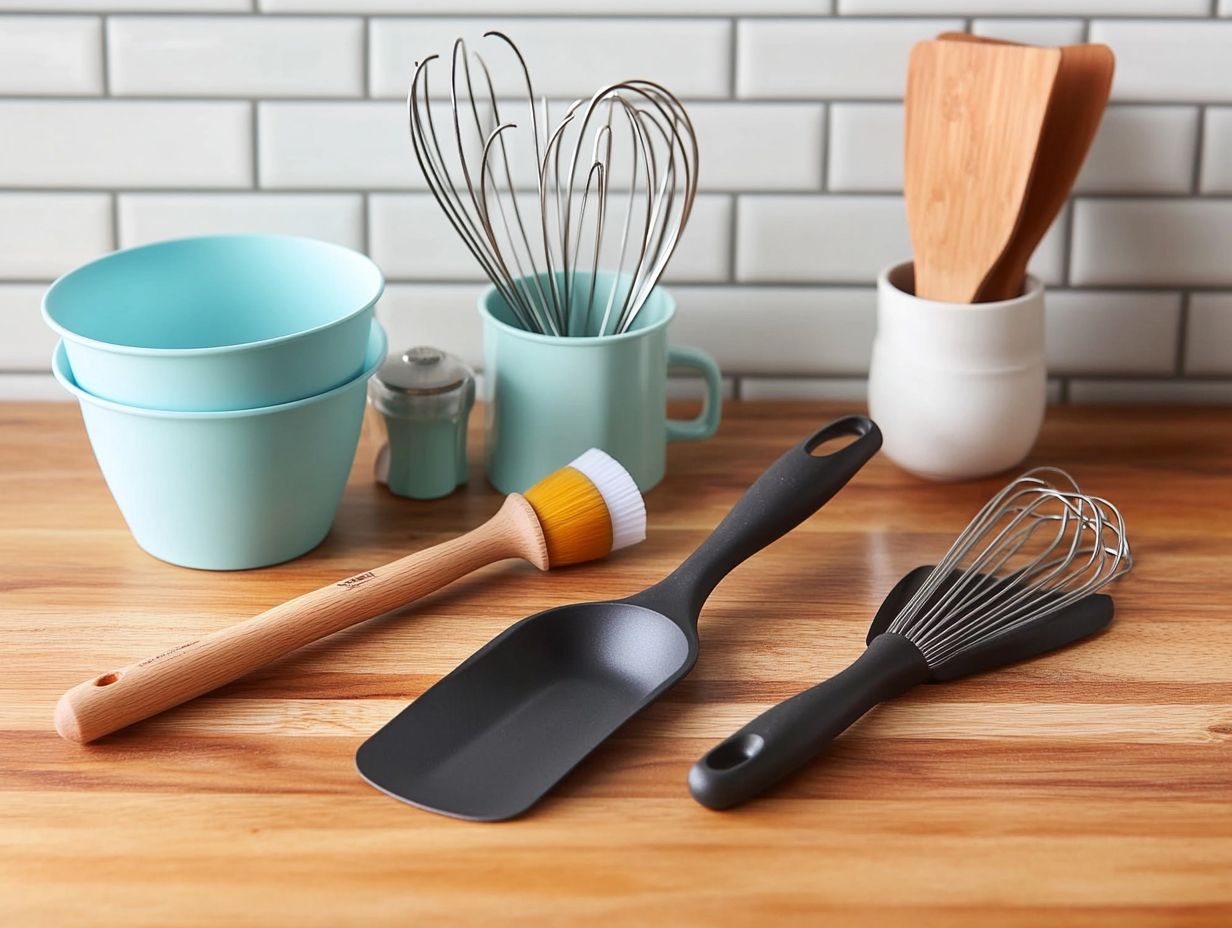 Set of stainless steel and glass measuring cups and spoons for baking