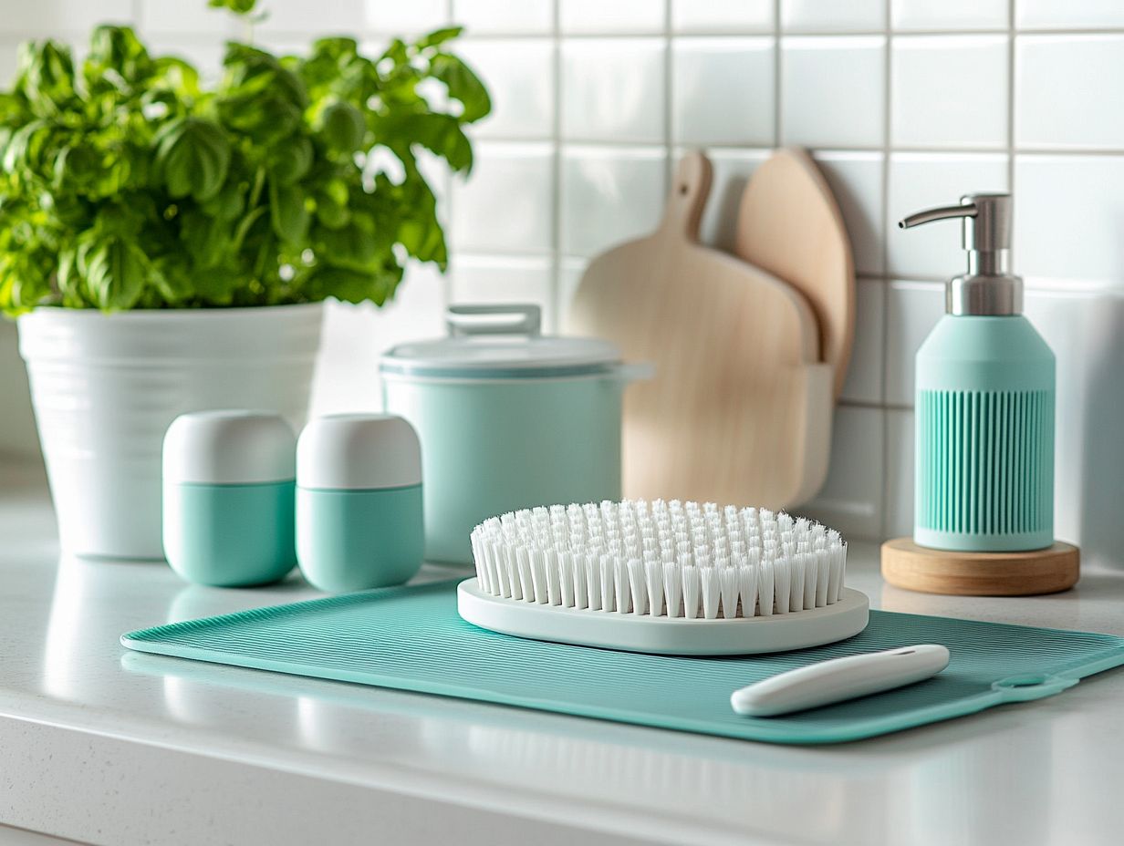 A collection of kitchen accessories designed for easy cleanup