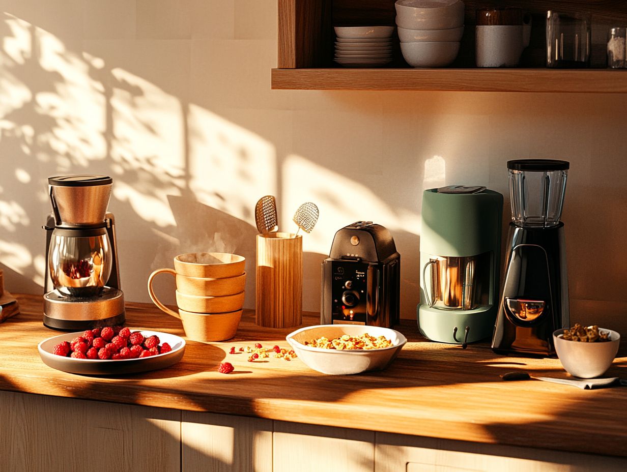 An egg cooker with eggs and related kitchen tools