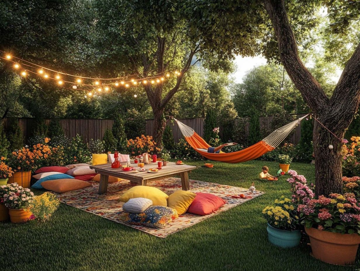 A family enjoying a safe outdoor space with various activities.