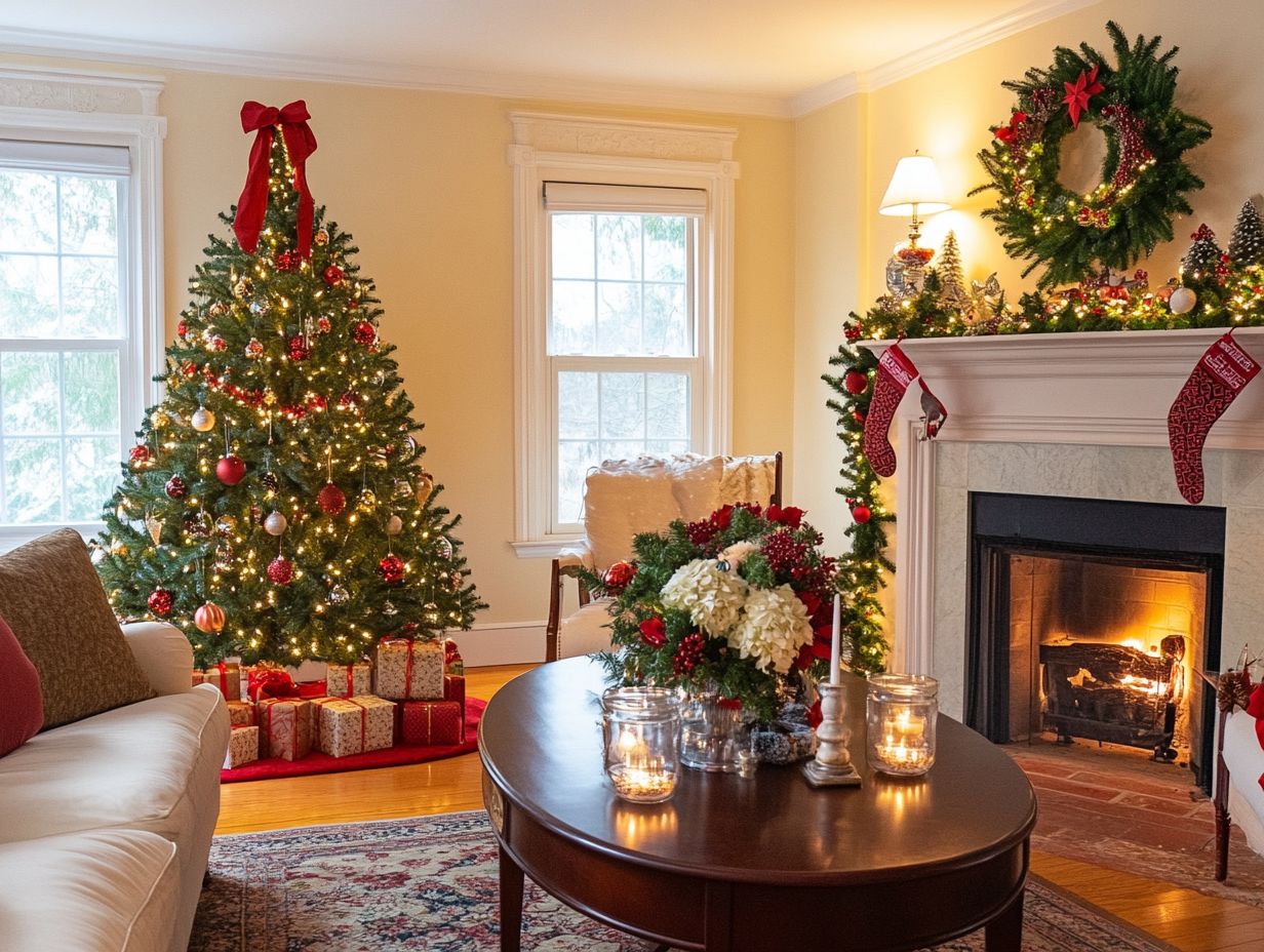 A display of colorful handmade garlands for holiday decoration.