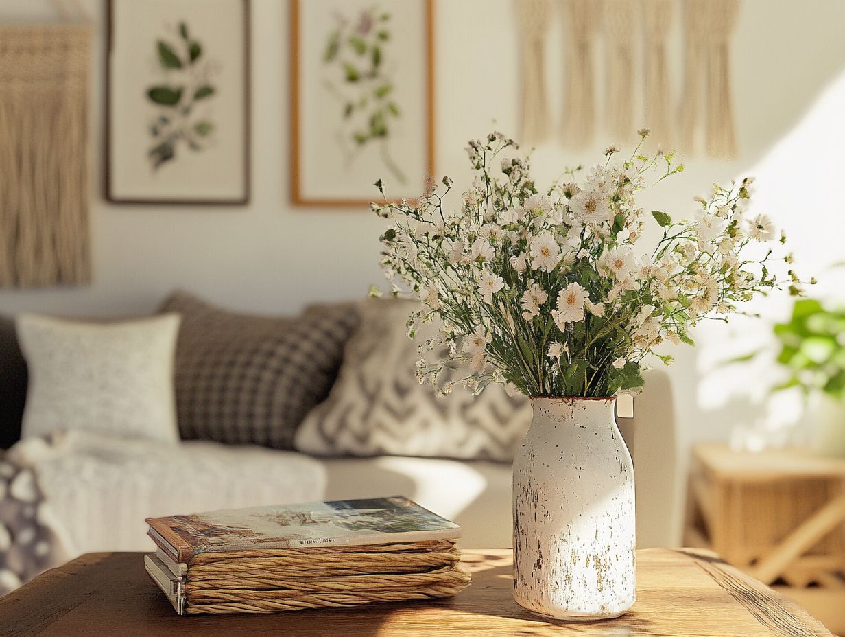 Natural elements like Jute rugs and glass vases in a farmhouse setting