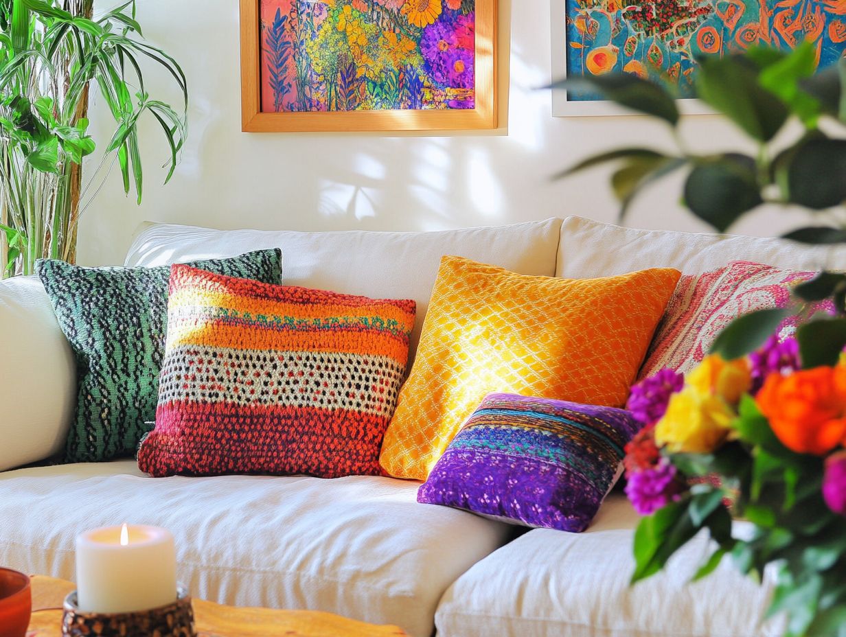 Brightly decorated living room with mood-enhancing items