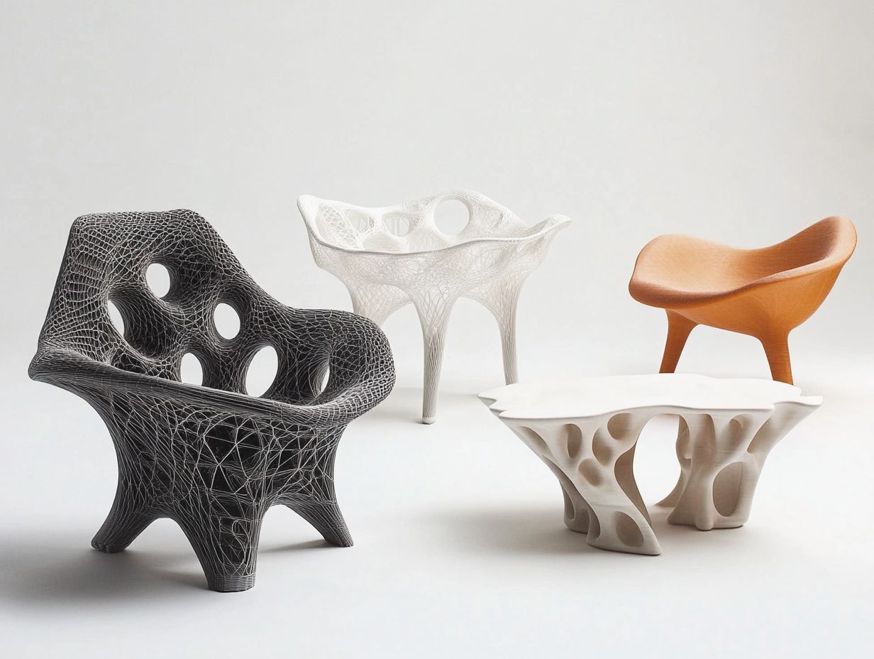 Image showcasing 5 unique 3D-printed furniture concepts.