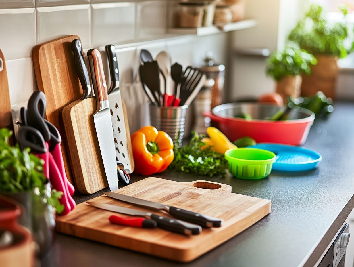 An image displaying essential kitchen accessories for new chefs.