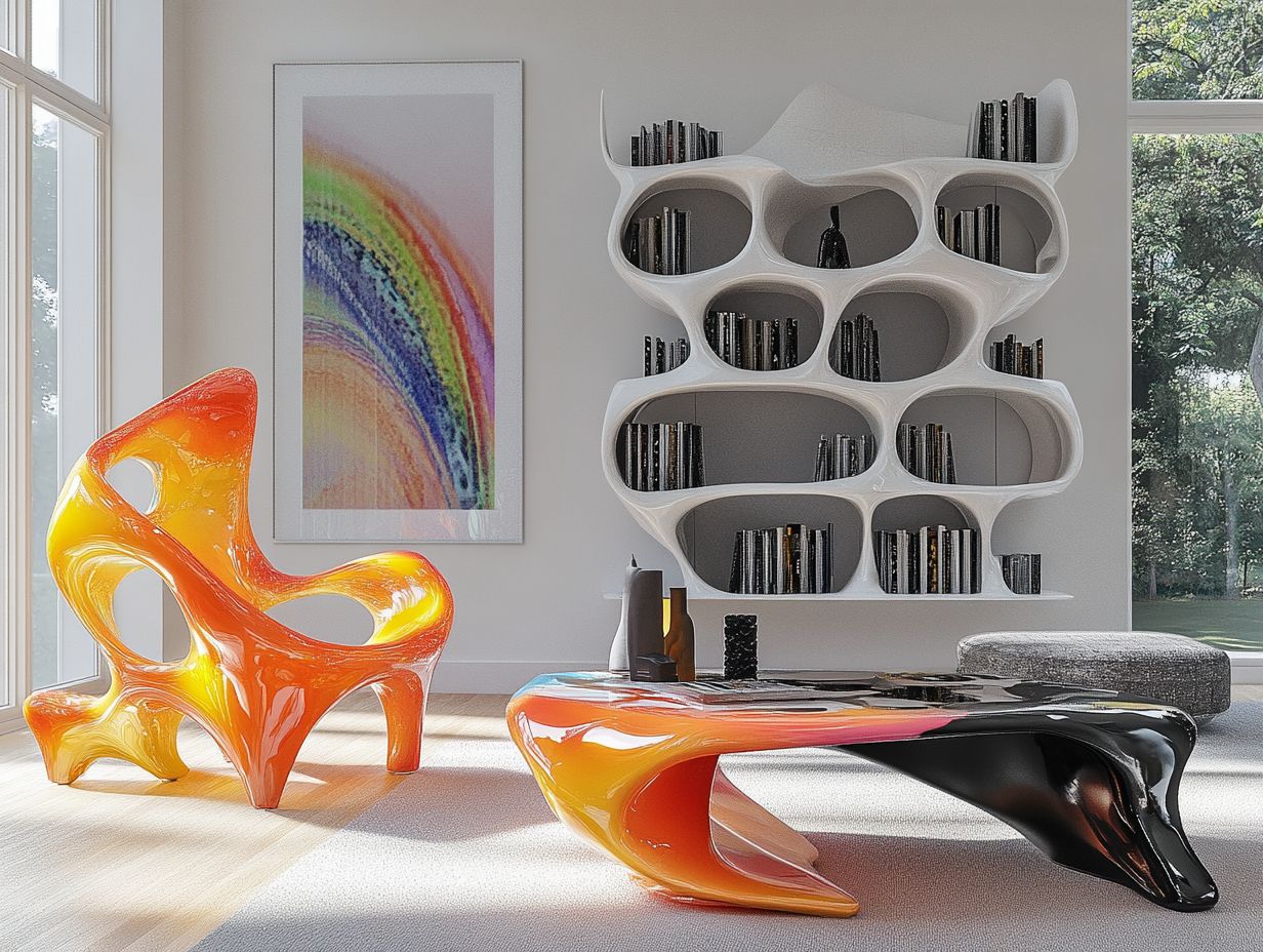 A showcase of unique furniture pieces created using 3D printing technology