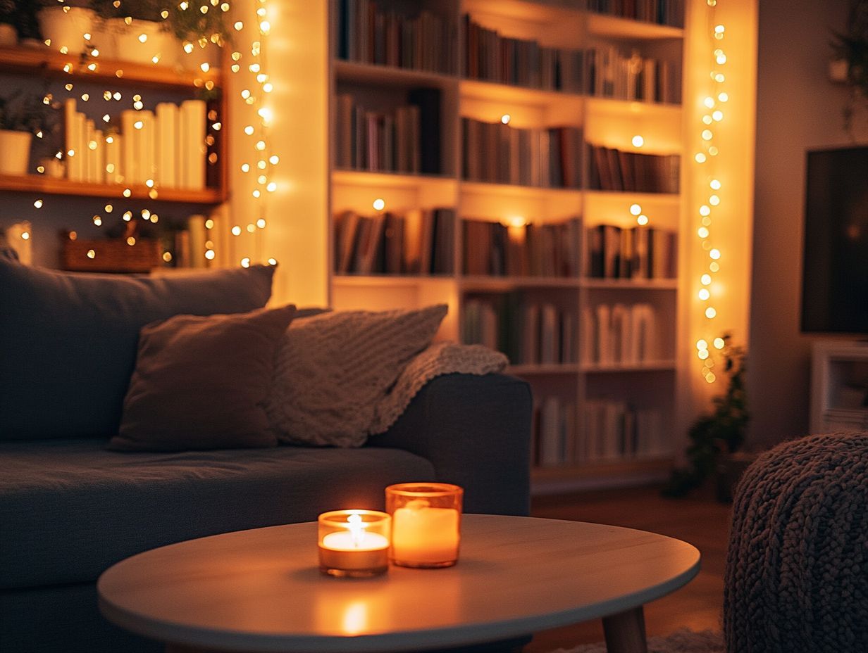 A cozy living room showcasing various light sources for optimal ambiance