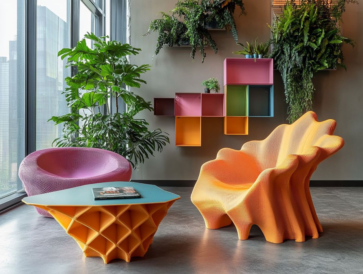 Stylish living room featuring 3D-printed furniture designs