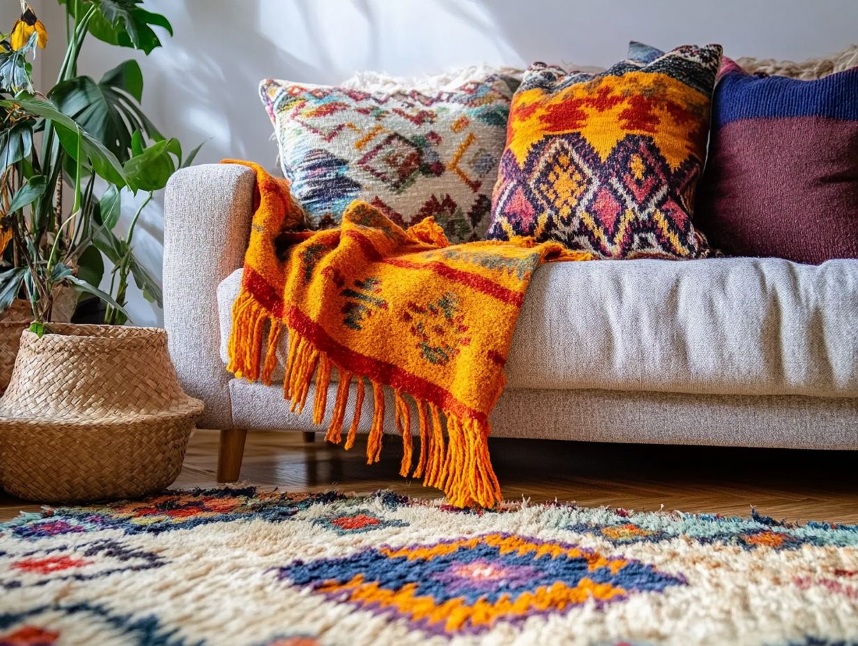 Colorful textiles used in home decor