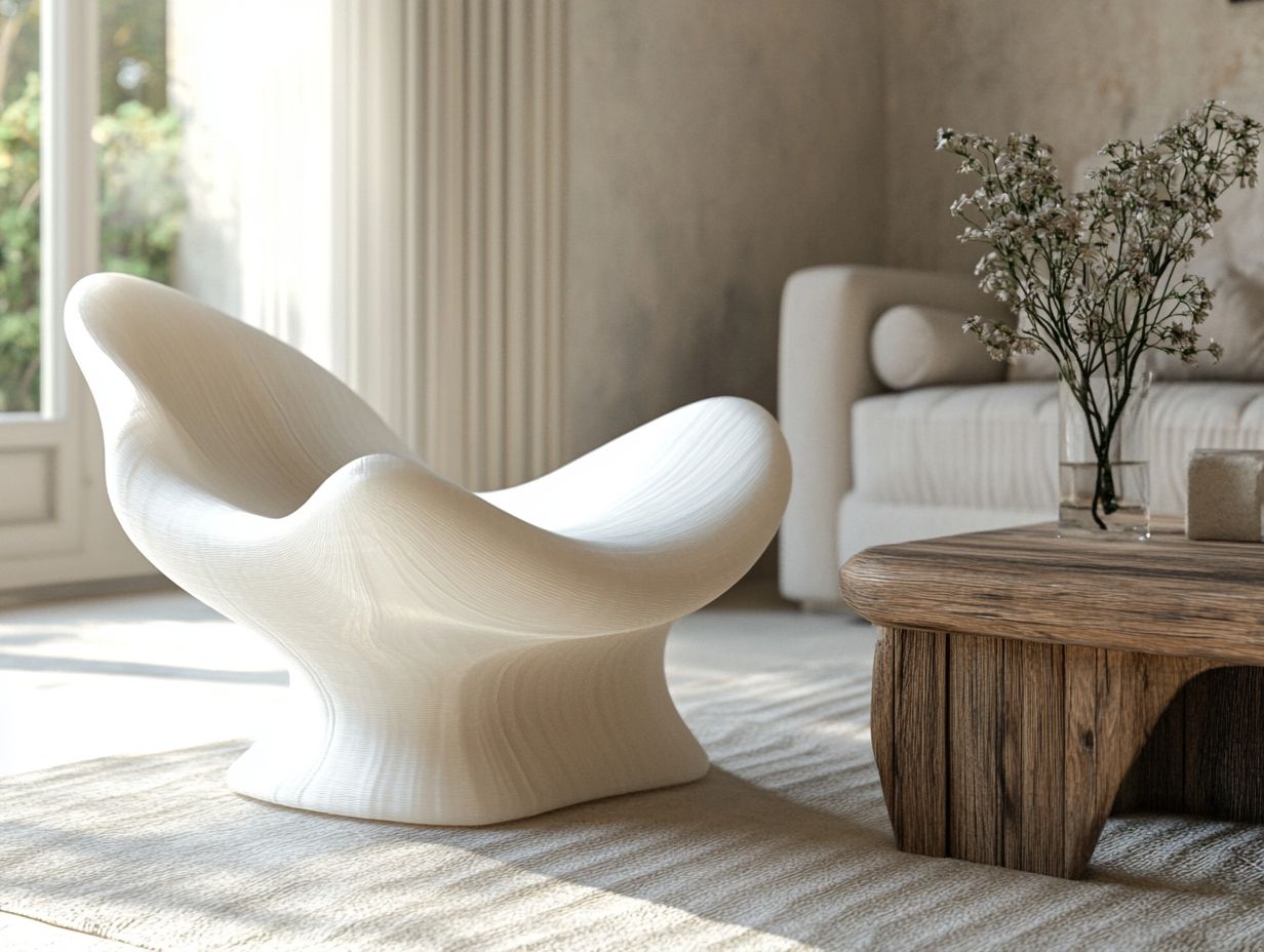 A stylish living room featuring 3D printed furniture