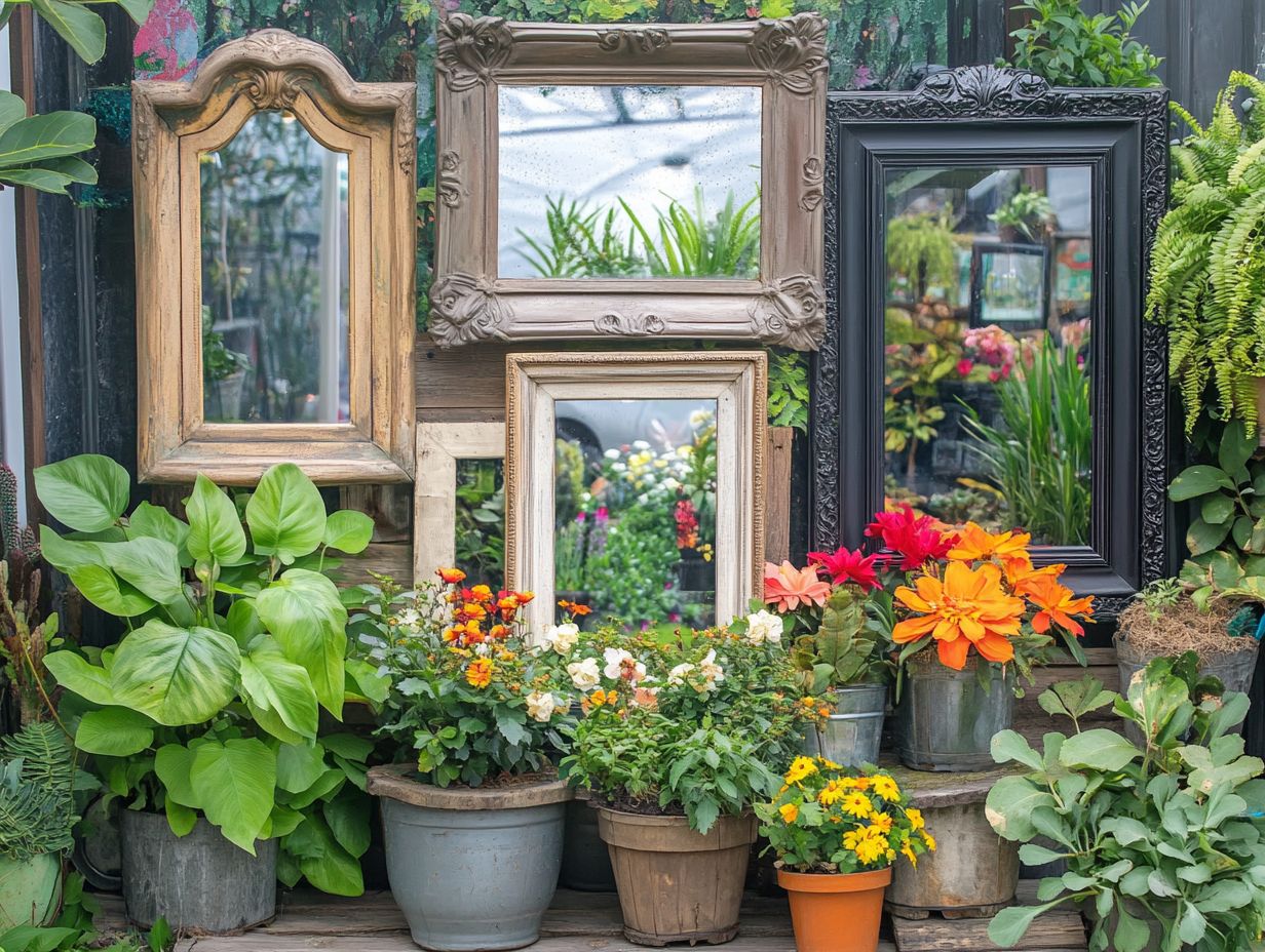 Illustration showing various techniques for placing and hanging mirrors in outdoor decor