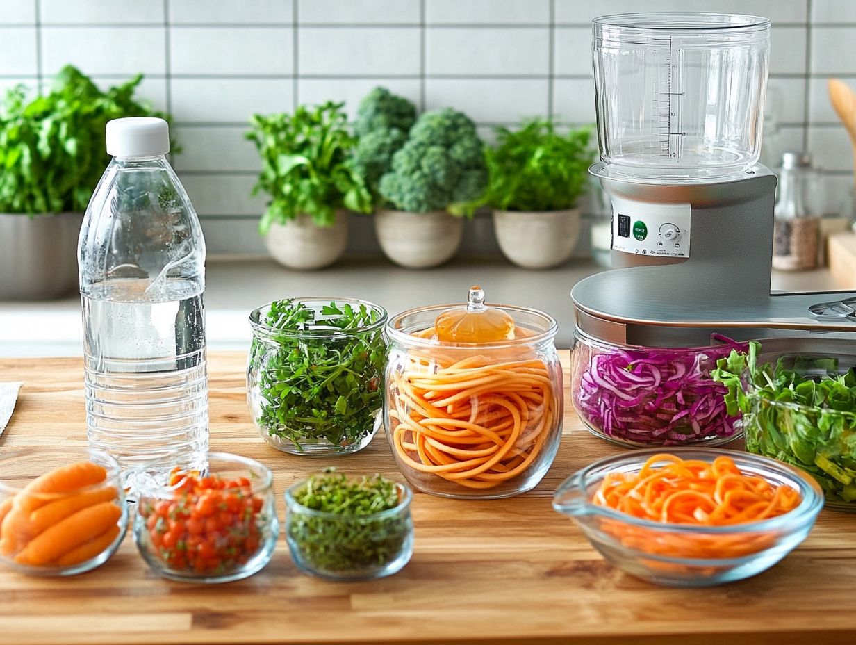 Various tools for meal planning and preparation displayed in a kitchen