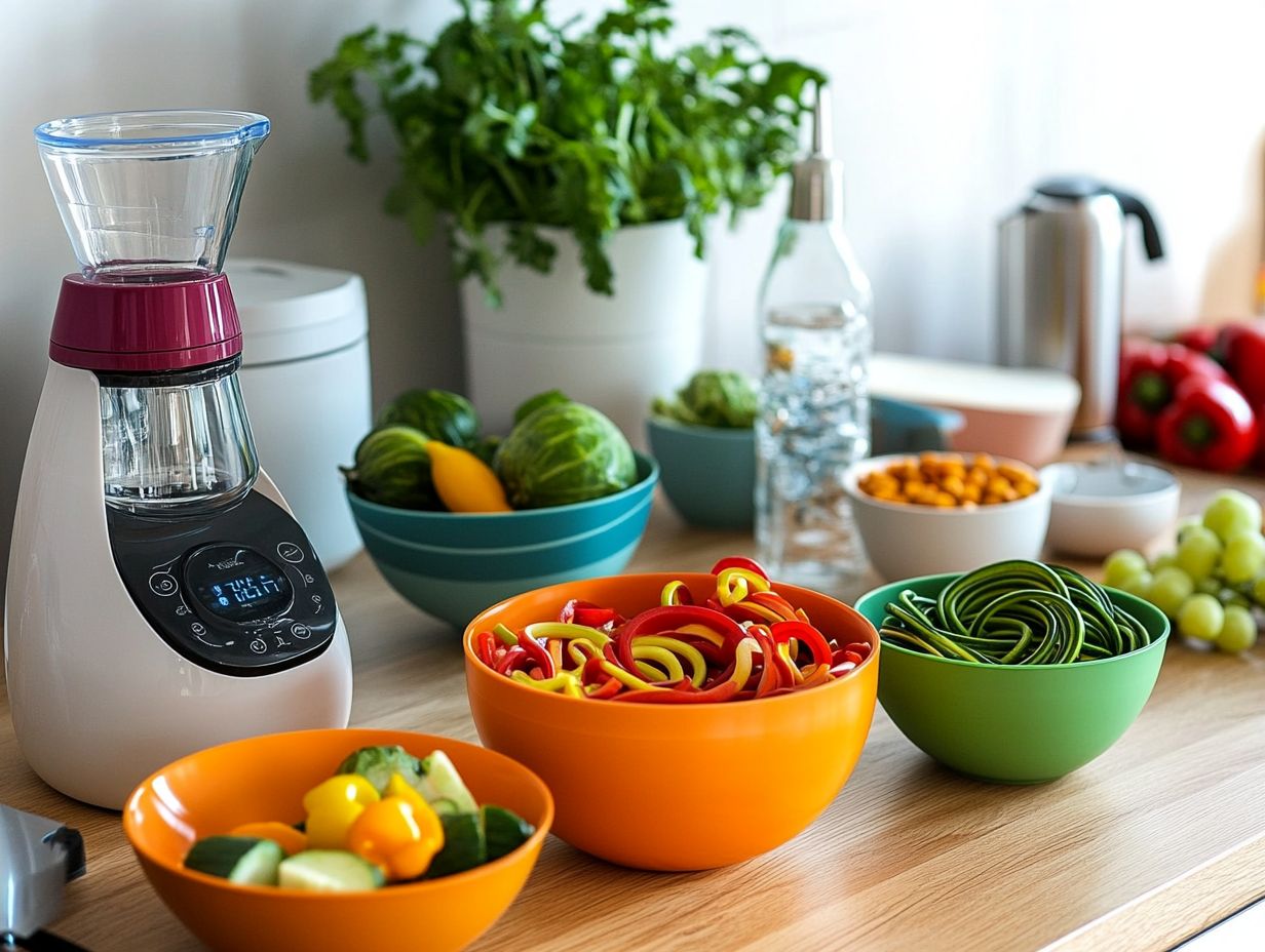 Illustration of essential kitchen accessories for healthy eating