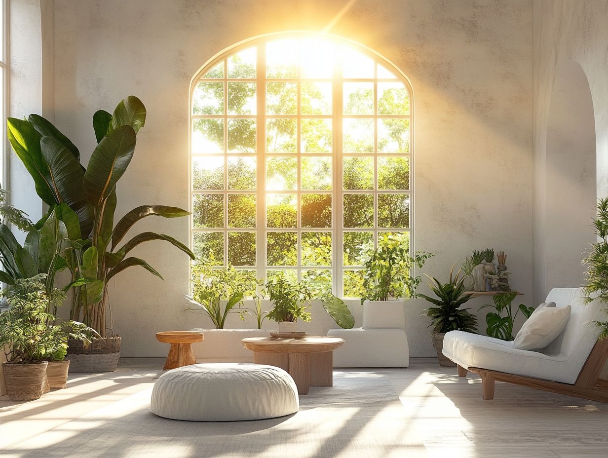 Bright living room showcasing natural light through large windows