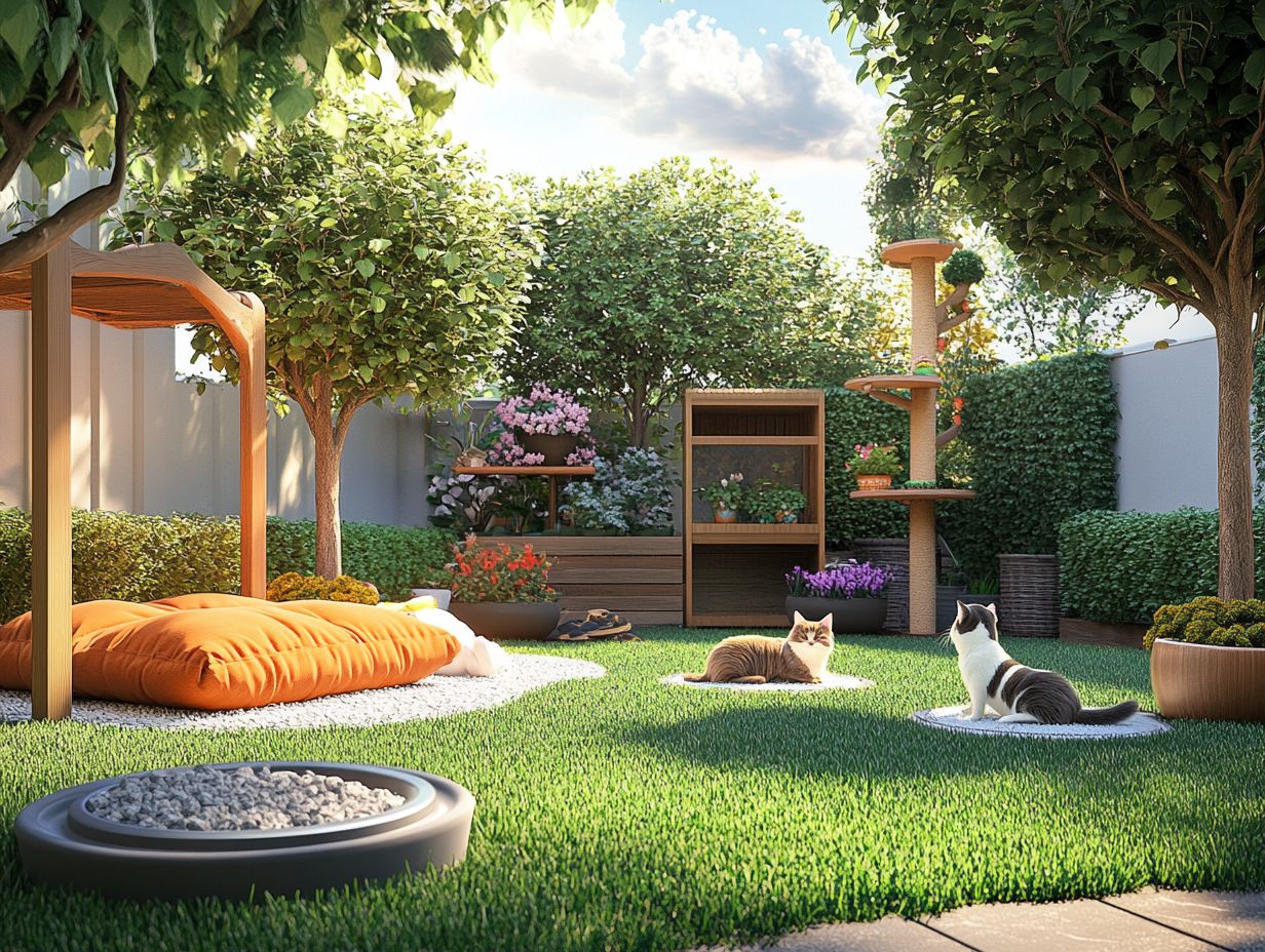 Pet-friendly outdoor space with food and water bowls