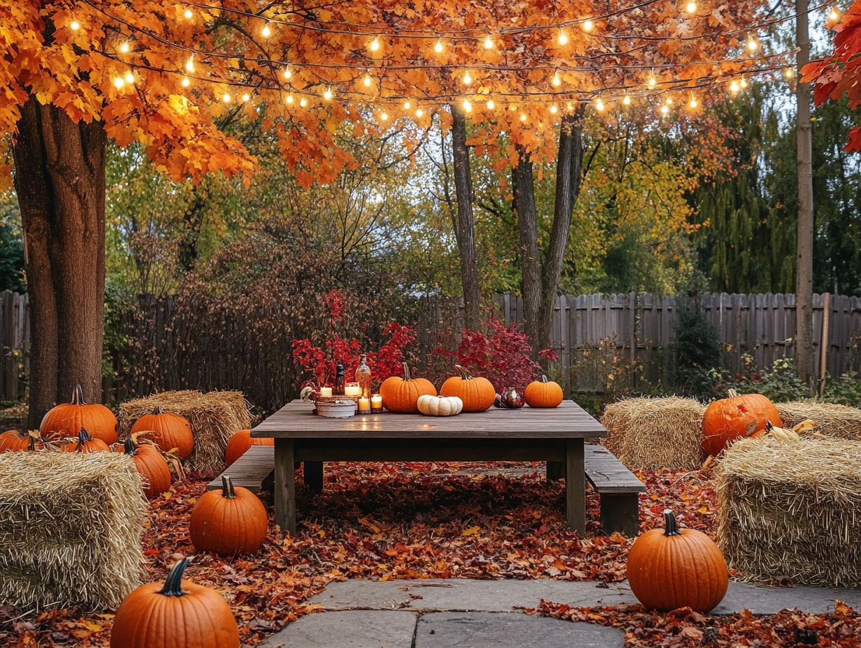 Colorful outdoor decor tips featuring pumpkins and fall foliage