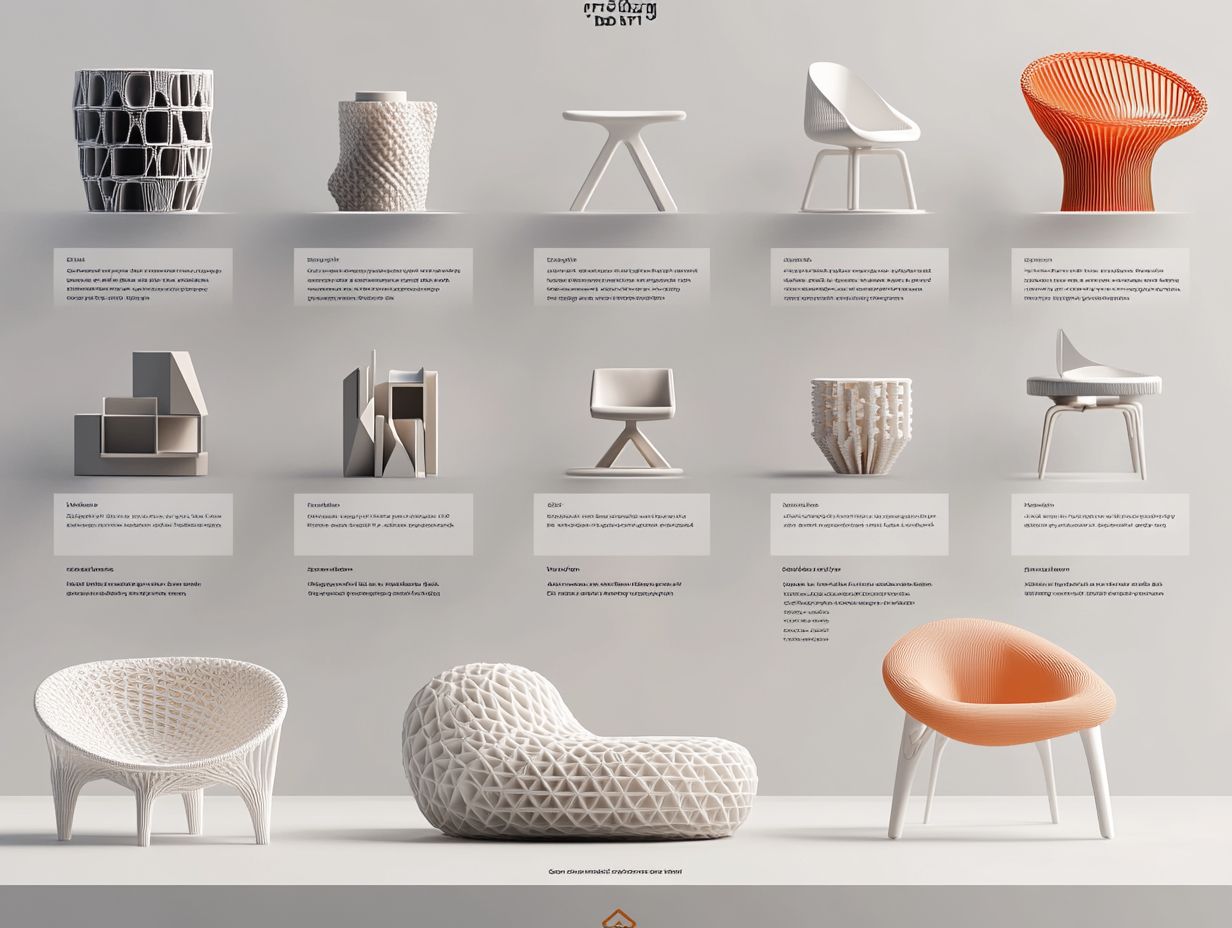 A visual representation of current challenges and future possibilities in 3D-printed furniture.