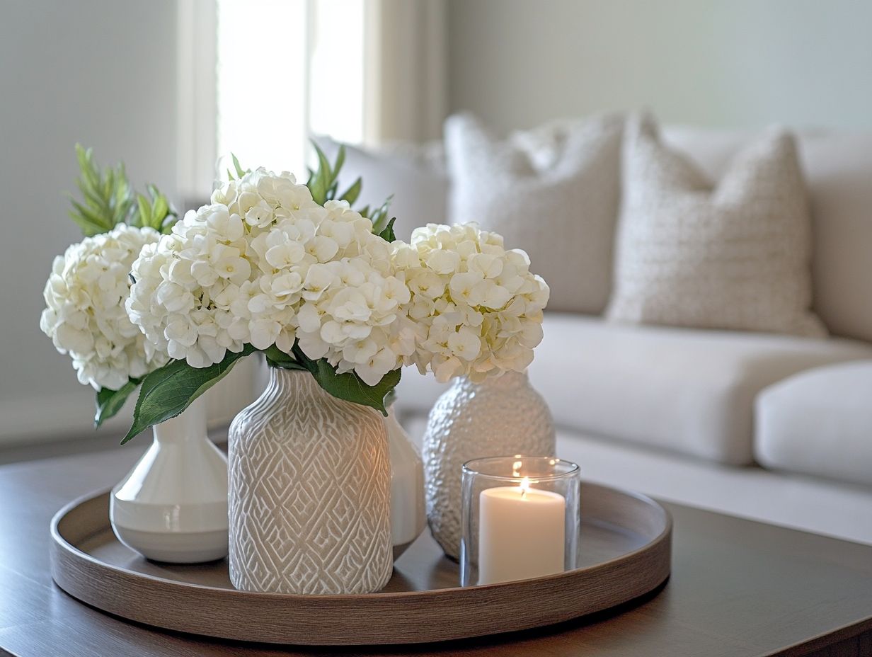 Examples of decorative items used in home staging.