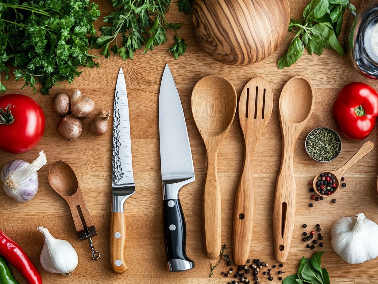 A display of essential kitchen tools.