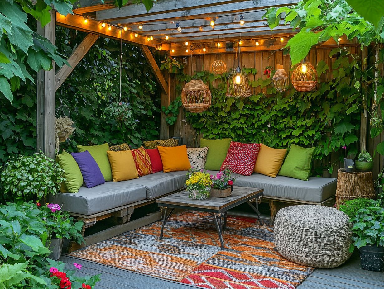 Beautiful outdoor decor setting showcasing a cozy patio and vibrant plants.